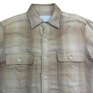Adsum Shirt Mens Small Beige Plaid Long Sleeve Flannel Button Up Pockets
